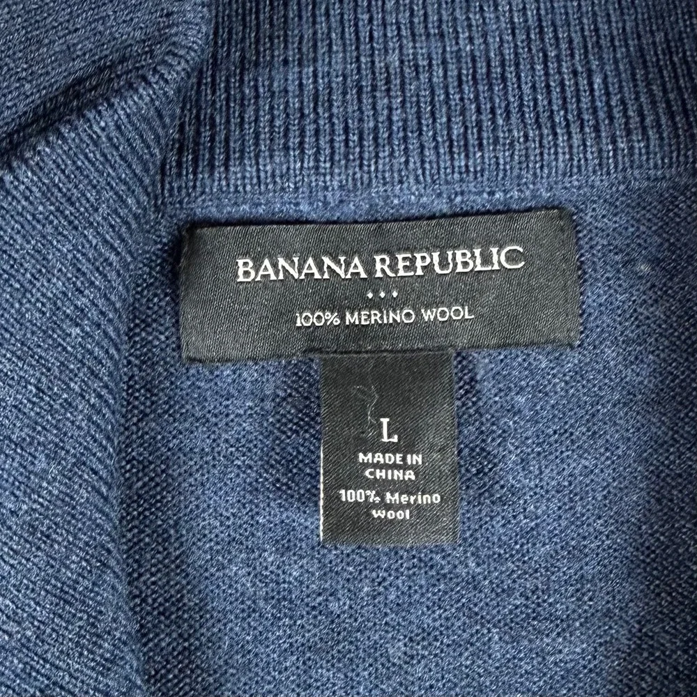 Banana Republic Mens Large Blue Gray 100% Merino Wool Full Zip Sweater - Picture 4 of 6